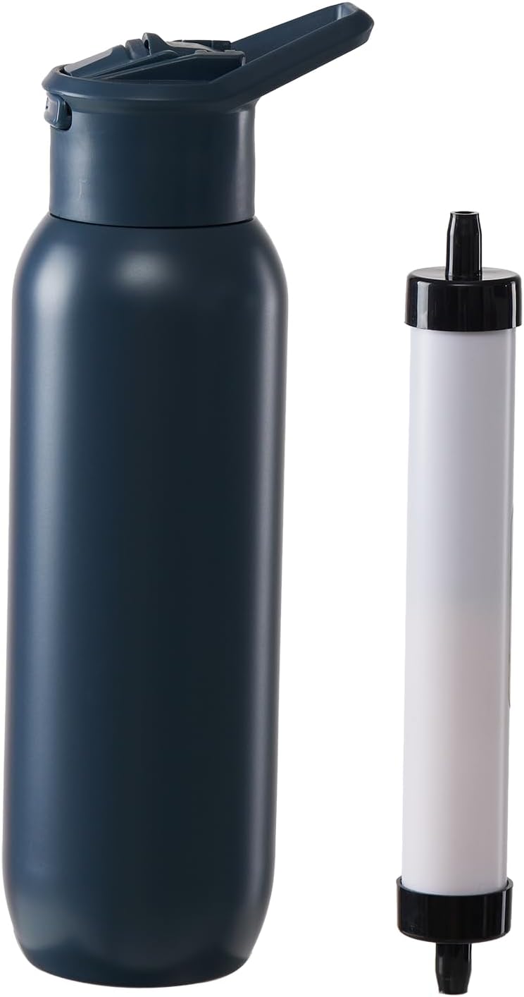 Water Bottle with Filter, Stainless Steel Premium Filtering Water Bottle, BPA-Free, Reusable, Insulated,Water Filter Bottle for Travel and Everyday Use - 20 oz