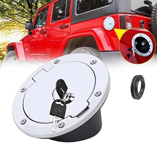 Aluminum Fuel Filler Door Gas Tank Cap Cover W/Key-Black Fits Jeep Wrangler JK E - Foto 5