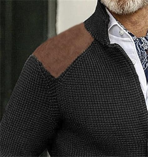 Mens Cardigan Sweater with Elbow Patches Stand Collar Button Down Winter Chunky Warm Knit Sweaters3