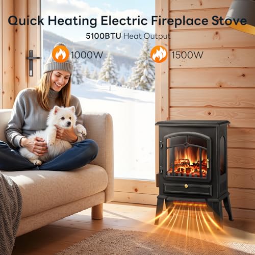 Image of ZAFRO 22 inch Electric Fireplace Stove, 5100 BTU Quick Heating Electric Fireplace Heater with Adjustable Flame Brightness, 1000W /1500W Thermostat, for Living Room, Bedroom