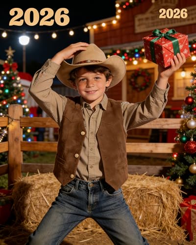 Image of Retro Boys Western Cowboy Vest for Kids Leather Suede Waistcoat | vintage dress vests, welt pockets, v-neck, adjustable waist, formal slim fit, wedding outfit, farm christmas birthday prom