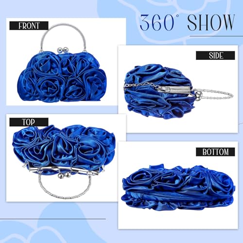 Image of Women Evening Clutch, Small Floral Satin Purse with Detachable Strap for Wedding Party Prom Gift