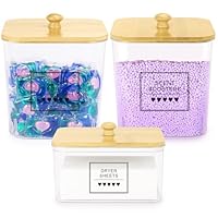 PLOSIF 3 Pack Laundry Pods Container & Dryer Sheet Holder, Plastic Square Laundry Room Organization and Storage Jars with Lids, Scoops & Labels for Detergent