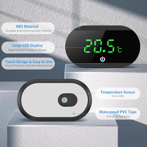Aquarium Thermometer, Mini Aquarium Thermometer Digital, LED-Anzeige mit ℃/℉Schalter, Hochpräzisions-Temperatursensor, Kabelloses Wasser Thermometer für Süßwasser Meeresaquarien - Schwarz