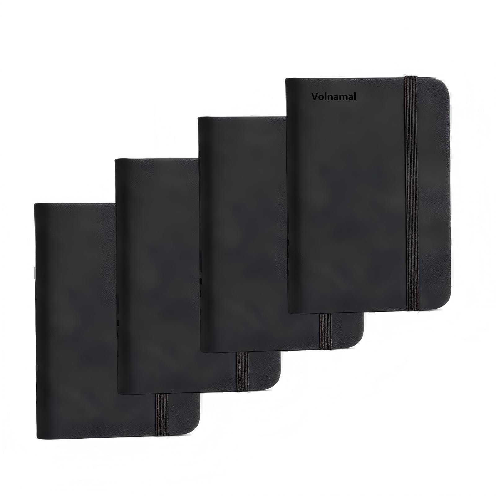 A7 Pocket Notebook 4 Pack – Small Leather Look Notepad with Thick 80g Paper & Elastic Closure – Hardback Mini Notebook for Work, Travel Journaling, Note Taking & Memos – Water Resistant Cover