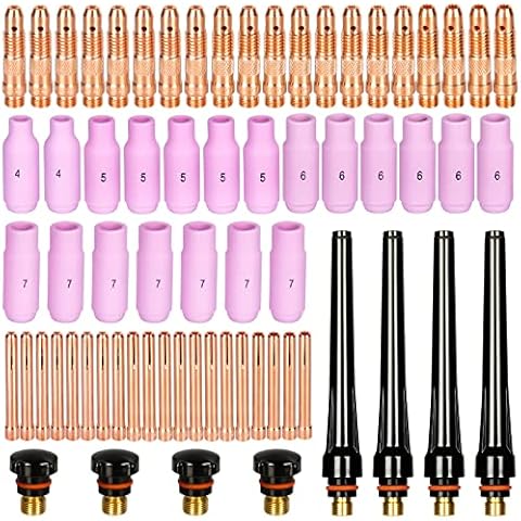 Alffun 68pcs TIG Torch Consumables Accessories KIT for TIG Welding Torch PTA DB SR WP 17 18 26 Back Cap/Collet Body/Alumina Nozzle Cover