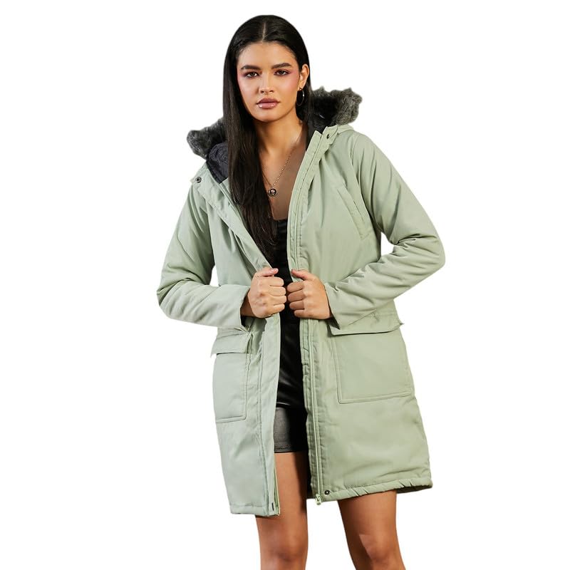Image of Campus Sutra Women's Fleece-Lined Biker Jacket For Casual Wear | Spread Collar | Long Sleeve | Zipper Closure | Jacket Crafted With Comfort Fit For Everyday Wear