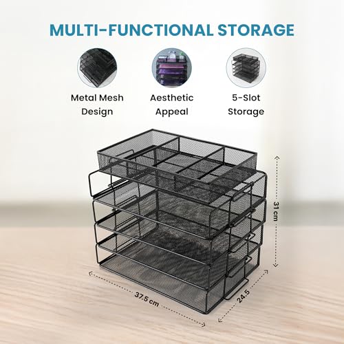 Image of The Better Home 4 Tier Office Files Storage Organiser | Multipurpose Storage Rack For Office, Reception Table | Desk Accessories Durable Metal Mesh Design