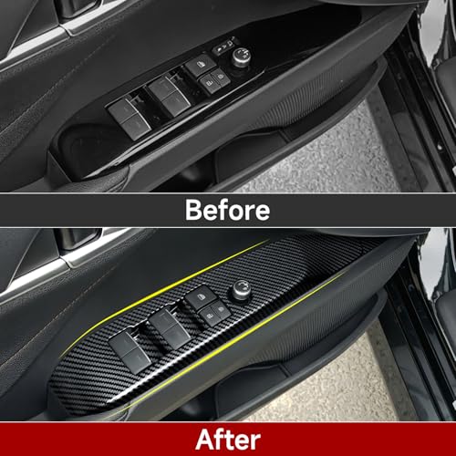 Image of Car Window Lift Cover Trim Carbon Color ABS Decal Sticker Compatible with Toyota Camry XV70 XV80 2018-2026 Accessories - for Without Seat Button ONLY