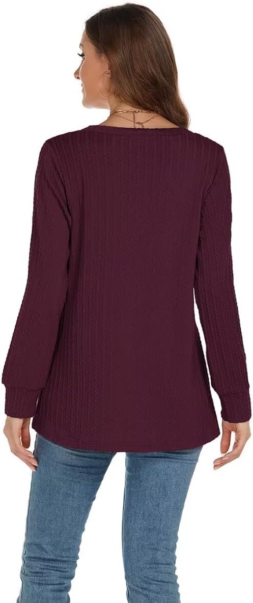 MONNURO Plus Size Women's Long Sleeve Tunic Tops Loose Fit V-Neck T-Shirts Fall Clothes for Women 2024 - Image 2