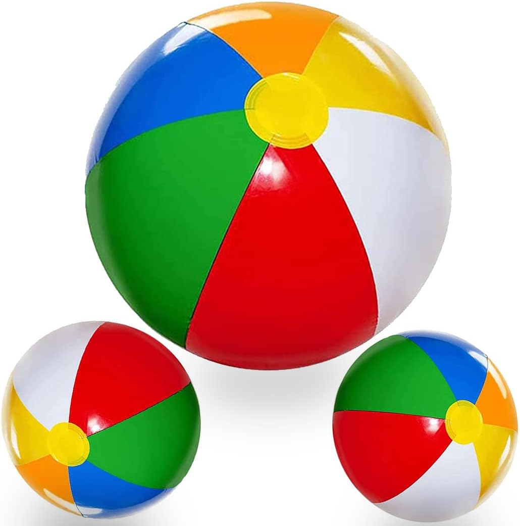 REVHQ Beach Balls [3 Pack] 12" Inflatable Beach Balls for Kids - Beach Toys for Kids & Toddlers, Pool Games, Pool Toy - Classic Rainbow Color