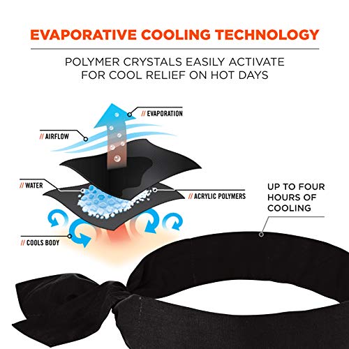 Image of Ergodyne Chill Its 6700 Cooling Bandana, Evaporative Polymer Crystals For Cooling Relief, Tie For Adjustable Fit, 6-Pack, Black