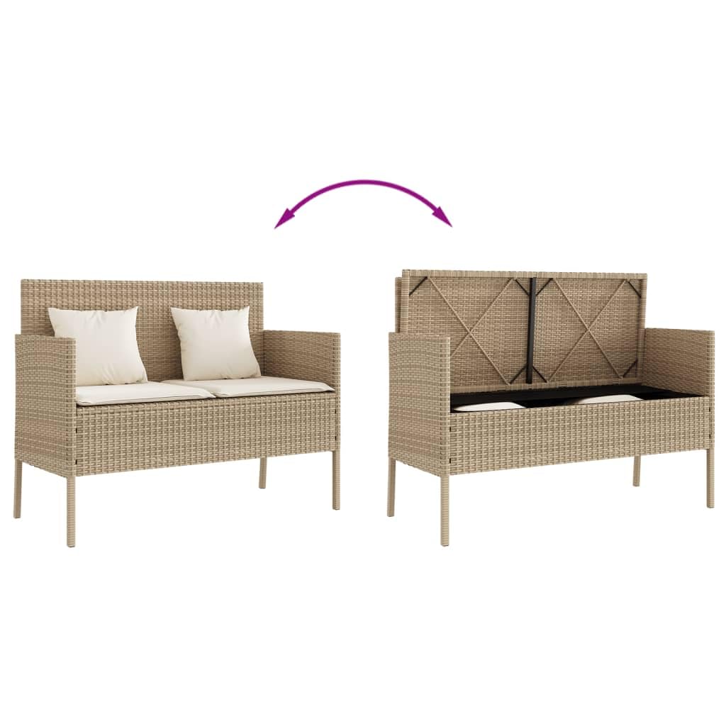 vidaXL Banco de Jardín con Cojines, Sofá Asiento Exterior, Banco de Parque, Mueble para Patio Terraza Balcón, Ratán Sintético Beige