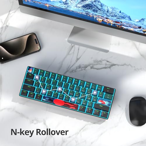 Image of 60 Percent Gaming Keyboard 60% Mechanical Keyboard LED Backlit Ultra Compact Wired Keyboard with Red Switch for Windows Laptop Gamer(61 Sound Wave)