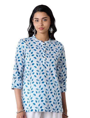 Image of Amazon Brand - Myx Women's Screen Print Straight Printed Regular Cotton Short Kurti (Available in Plus Sizes)