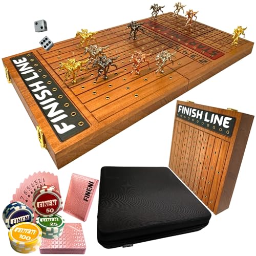 Juego de Mesa de Carreras de Caballos para Adultos, Tablero Plegable con 11 Caballos Metálicos de Lujo (Oro, Plata, Negro, Rosado), Tablero de 24", 100 Fichas, Dados y Carta Rosada (Sapele)