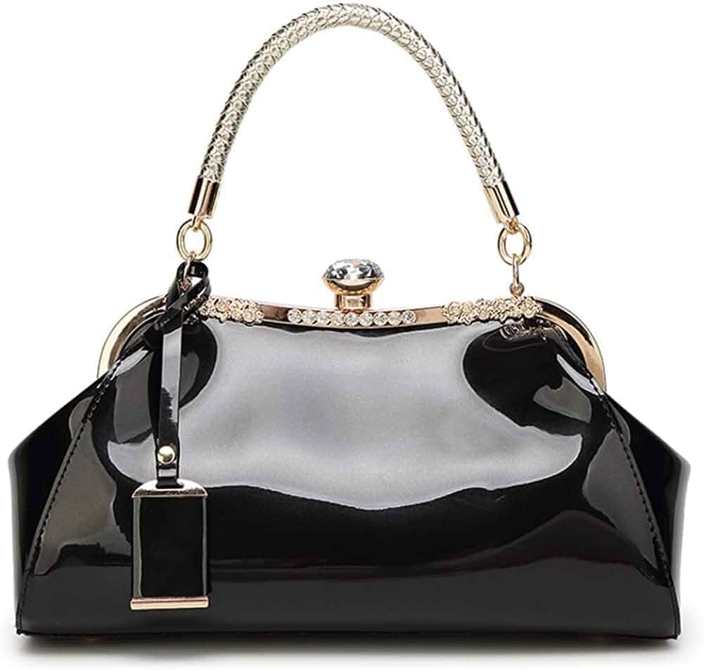RTGGSEL Women's Crystal Glossy Patent Leather Top Handle Tote Evening Handbag Wedding Crossbody Shoulder Bags Satchel Purse
