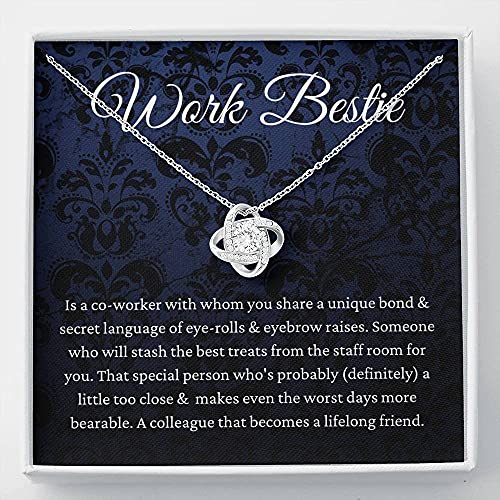 Message Card Jewelry, Handmade Necklace- Personalized Gift Love Knot, Work Bestie Funny Gift, Coworker Leaving Gift For Coworker Woman Gift Best Work Friend, Best Work Friend Work Bestie Necklace