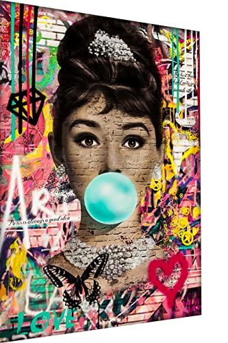 Magic Canvas Art - Quadro Pop Art Audrey Hepburn su tela, 1 pezzo, stampa artistica di alta qualità – B8344, materiale: poster senza cornice, dimensioni: 40 x 30 cm, bianco