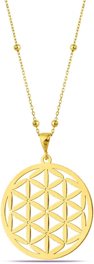Flower of Life Pendant Necklace, 18K Gold Plated Sterling Silver, Minimalist and Trendy Jewelry for Women. Meaningful Lucky Charm Pendant Necklace for Gift