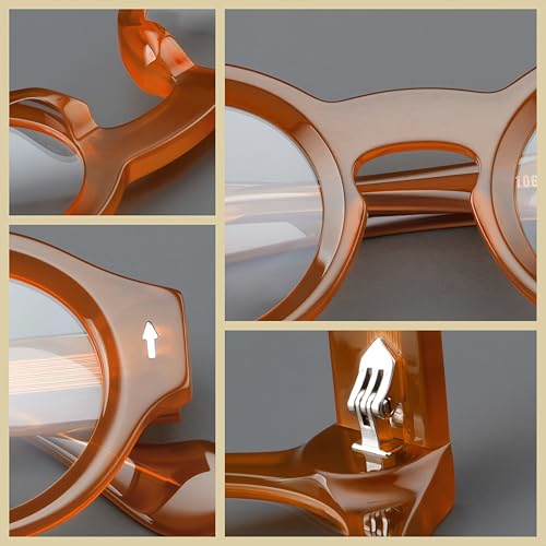 Image of JOLLYNOVA Yuki Vintage Small Acetate Glasses Frame Prescription for Women Men Round Thick Eyeglasses Frames 41-28-145mm