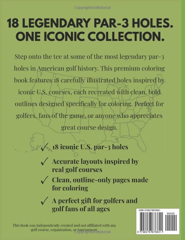 Legendary Golf Holes: A Premium Coloring Book for Golf Lovers Featuring 18 Iconic U.S. Par-3 Holes (Legendary Golf Holes Coloring Books) image 3