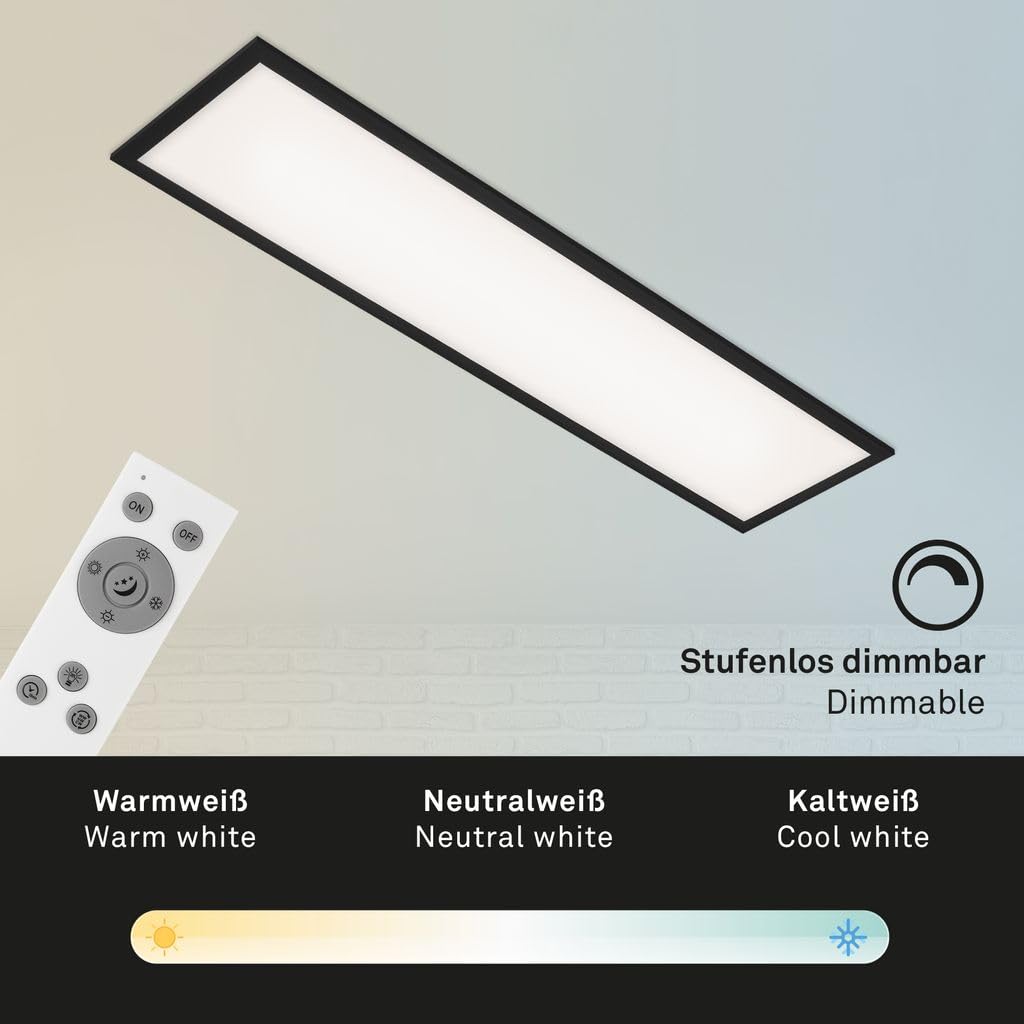 Briloner Plafonnier LED 24W 2200 Lumens Blanc-Noir 1000x250x60mm avec Télécommande et Contrôle de Température de Couleur