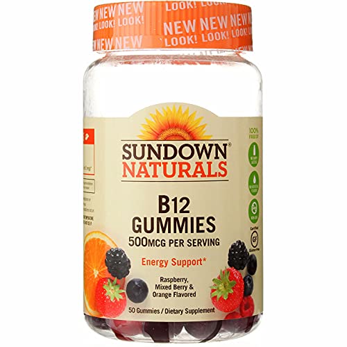 B12 Gummies - Raspberry Mixed Berry & Orange Flavored 500 mcg 50 Gummies