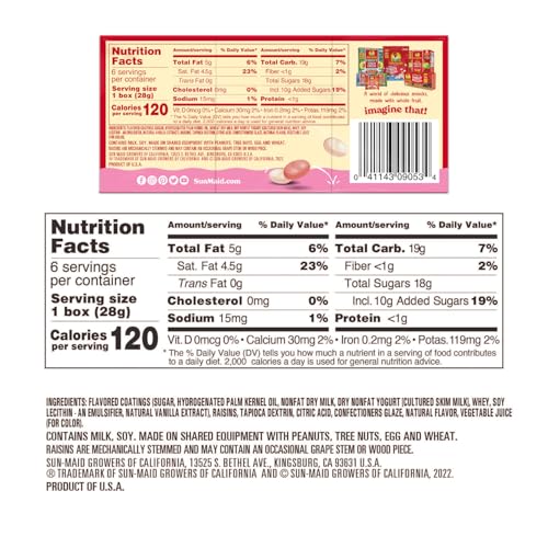 Image of Sun-Maid Yogurt Coated Raisins 3 Flavor Snack Pack Bundle - 1 oz, 6 Snack-Size Boxes per Flavor - Vanilla, Blueberry, and Strawberry Yogurt Covered Dried Fruit Snack for Lunches and Snacks