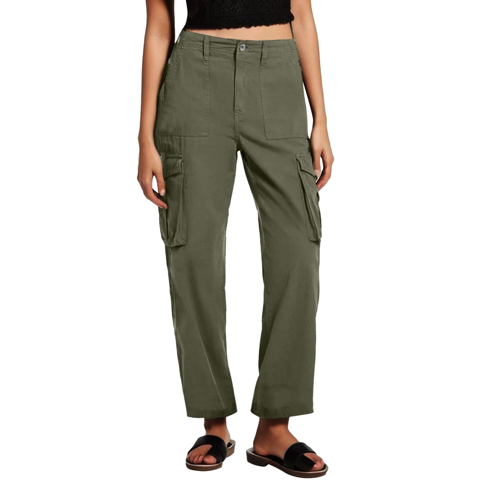 GenericWomen's Trousers 7/8 Culotte Trousers Women's Casual Trousers Women's Fabric Trousers Lightweight Harem Trousers Work Trousers High Waist Vintage Jeans with Pockets