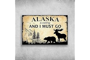 Vintage Alaska Moose and Bear Metal Tin Sign