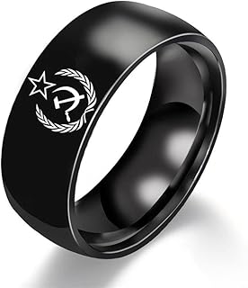 Russian Soviet CCCP USSR Ring for Men Women Hammer and Sickle Russia Army Navy Air Force Officer Soldier Communism Stainless Steel Polished Wedding Band Anniversary Jewelry Gift for Him, Size 7-12