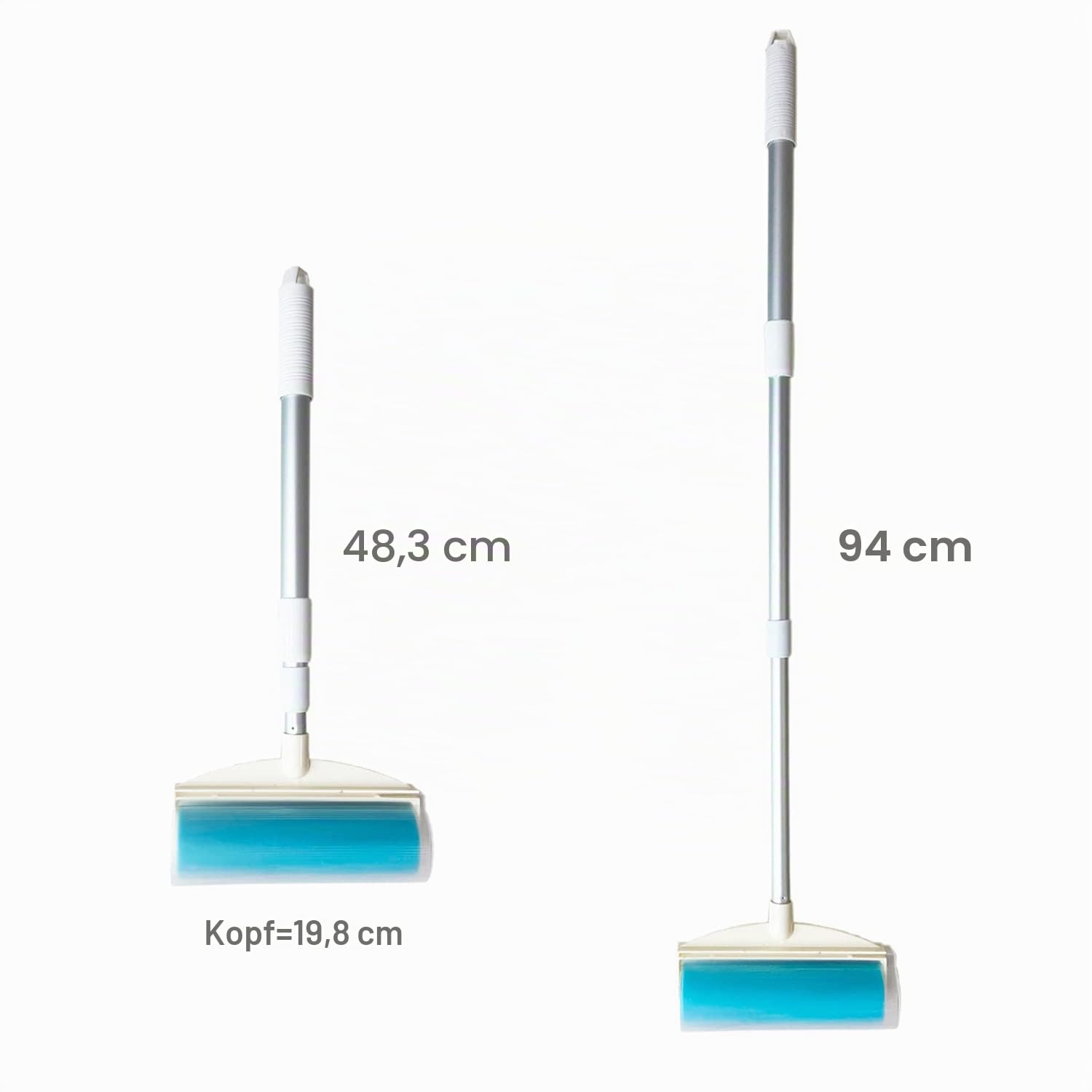 Tierhaarentferner mit langem Griff, wiederverwendbare Fusselrolle für Katzen und Hunde, wiederverwendbar (1 langer Griff, 1 breite Rolle plus 1 mittlere Rolle + 1 Reiserolle)