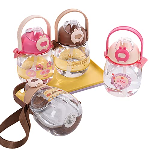 KOBONA Botella de agua kawaii,Copa Big Belly de 1000 ml con pajita,Botella de agua deportiva linda de gran capacidad para niños, niñas y niños para té de jugo de leche Cover