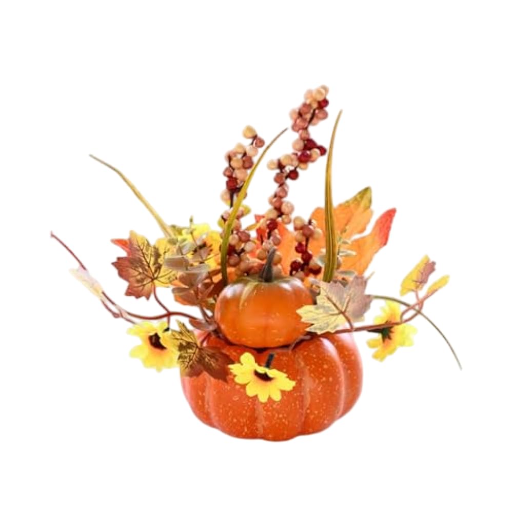 Striegro Fall Decor Artificial Pumpkin with Flowers, Orange, 6in..