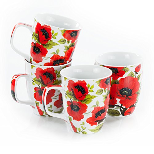 Olymp Lot de 4 tasses à café en porcelaine, motif coquelicots, 400 ml
