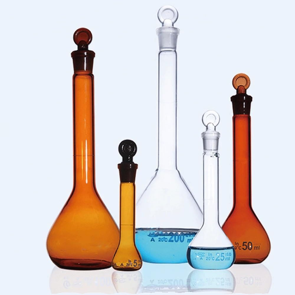 Borosilikat-Messkolben, Braun 1 5 10 20 25 50 100 200 250 500 Messkolben Laborglaswaren Experiment mit Stopper(500ml)