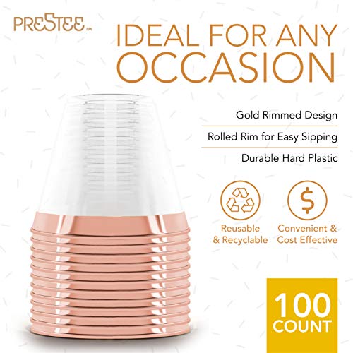 100 Rose Gold Plastic Cups | 9 Oz | Hard Disposable Cups | Plastic Wine Cups | Plastic Cocktail Glasses | Plastic Drinking Cups | Bulk Party Cups | Wedding Tumblers | Clear Cups #TOP4