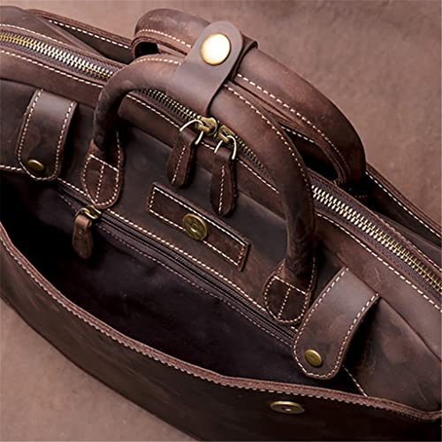 Vintage Bags Briefcase Men Shoulder Genuine Leather Handbag Man Brown Casual 15.6 Inch Laptop Bag4