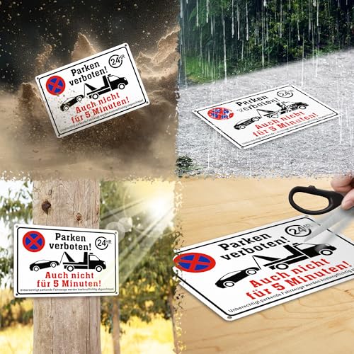 TAKULA Parken Verboten Schild 30x20cm - Mit 'Auch Nicht für 5 Minuten!', Schilder Parkverbot, Parkverbotsschilder, Warnung & Abschleppdrohung | 1 Stück