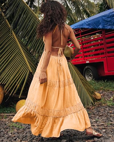 Image of VIUTIL Flowy Maxi Dress for Women Summer Cotton Backless Beach Long Dress with Pockets 2026