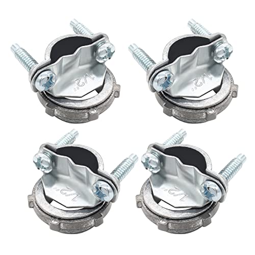 Kyuionty 4 Pcs 1/2 Inch Clamp Type Cable Connectors Zinc Clamp Cable Connector Fittings for Metallic Conduit Protect Cables