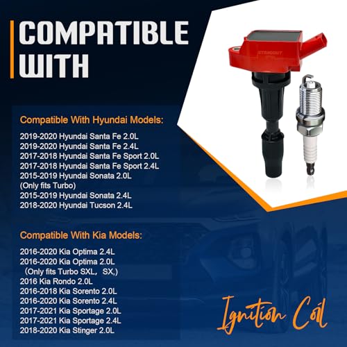 Image of STANDOUT UF764 Ignition Coil Pack & 93175 Iridium Spark Plug Set of 4 | Compatible with 2015-2019 Hyundai Sonata, 2017-2020 Santa Fe, 2016-2020 Kia Optima, 2016-2020 Sorento, 2017-2021 Sportage