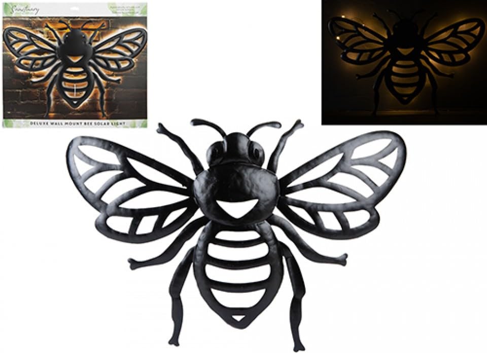 Deluxe Wall Mount Bee Solar 40cm Light Up Decoration - Sturdy Metal Garden Ornament with Solar-Powered LED