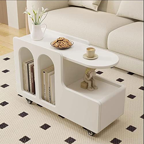 Table de chevet bureau table basse carrée avec étagères tiroirs et roulettes intégrées - 6