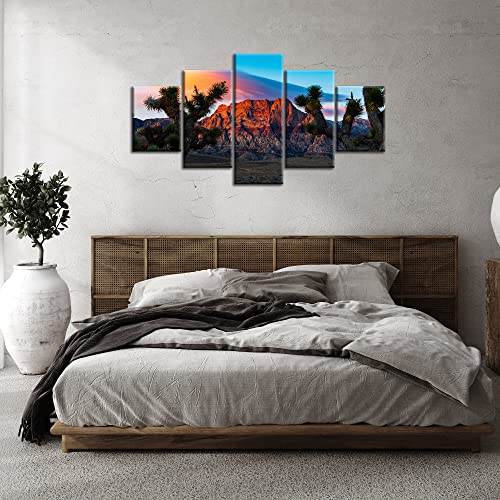 Red Rock Canyon National Painting Wall Art Nevada Landscape Wall Decor Las Vegas Skyline Picture Canvas Print Poster Framed Home Living Room Decoration Ready To Hang(60''Wx32''H) #TOP2