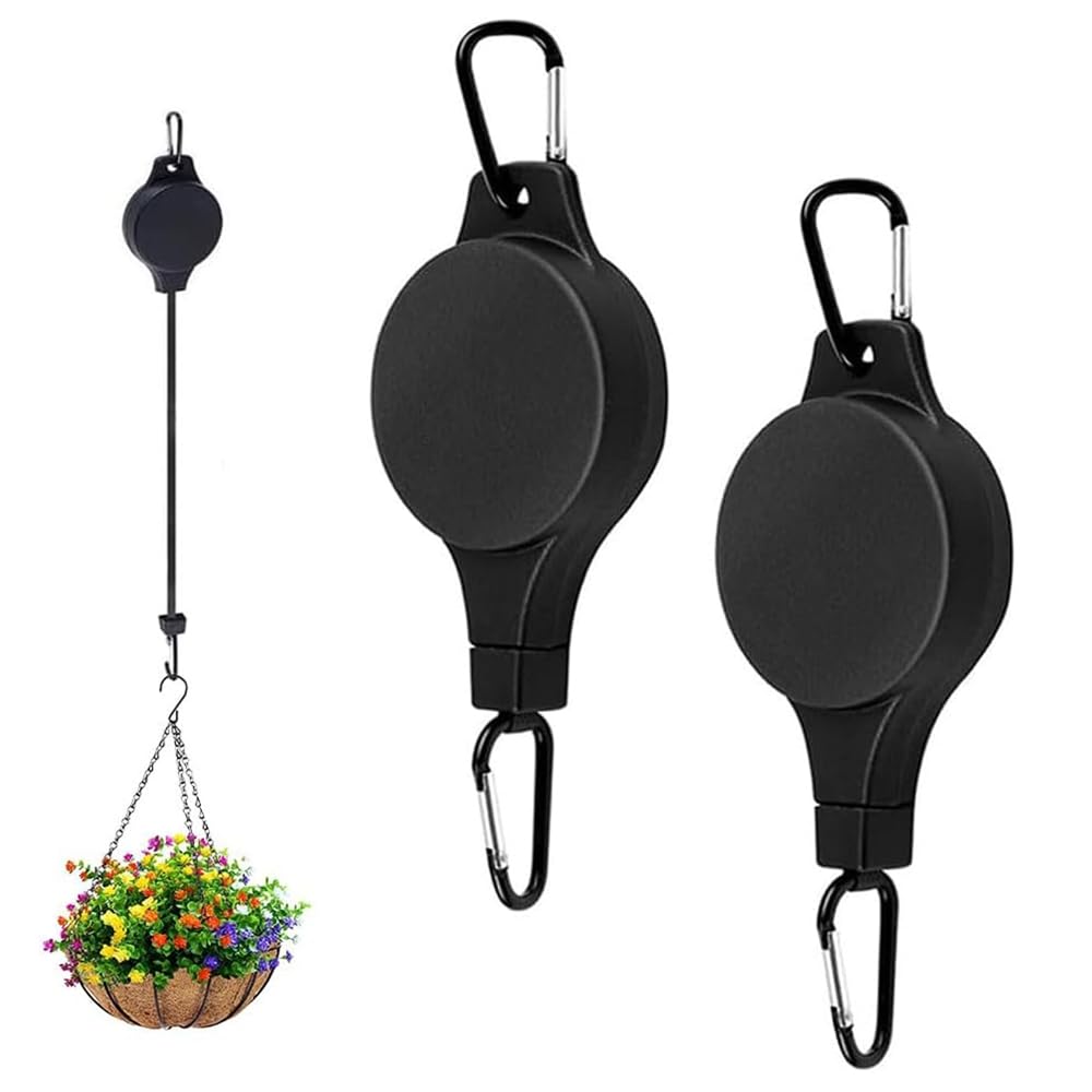 Kouamor 2Pcs Hanging Basket Pulley, Plant Hangers Outdoor, Adjustable Retractable Heavy Duty Plant Hanger Hook, Adjustable Pull Down Gravity Hook, For Hanging Plants Easy Watering & Maintenance (2Pcs)