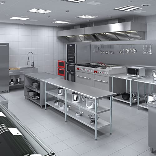 Image of AmGood Stainless Steel Work Table with 2 Shelves | NSF | Metal Utility Table (96 inch Long x 24 inch Deep)