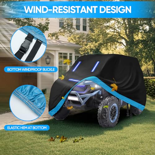 Image of Kids Ride On Car Cover, Waterproof 420D Toy Car Cover for Power Wheels Jeep | Heavy Duty Oxford with 3 Reflective Strips & Windproof Buckles,Universal Fit Toddler Electric Vehicle & 12V-36V Ride On Toys