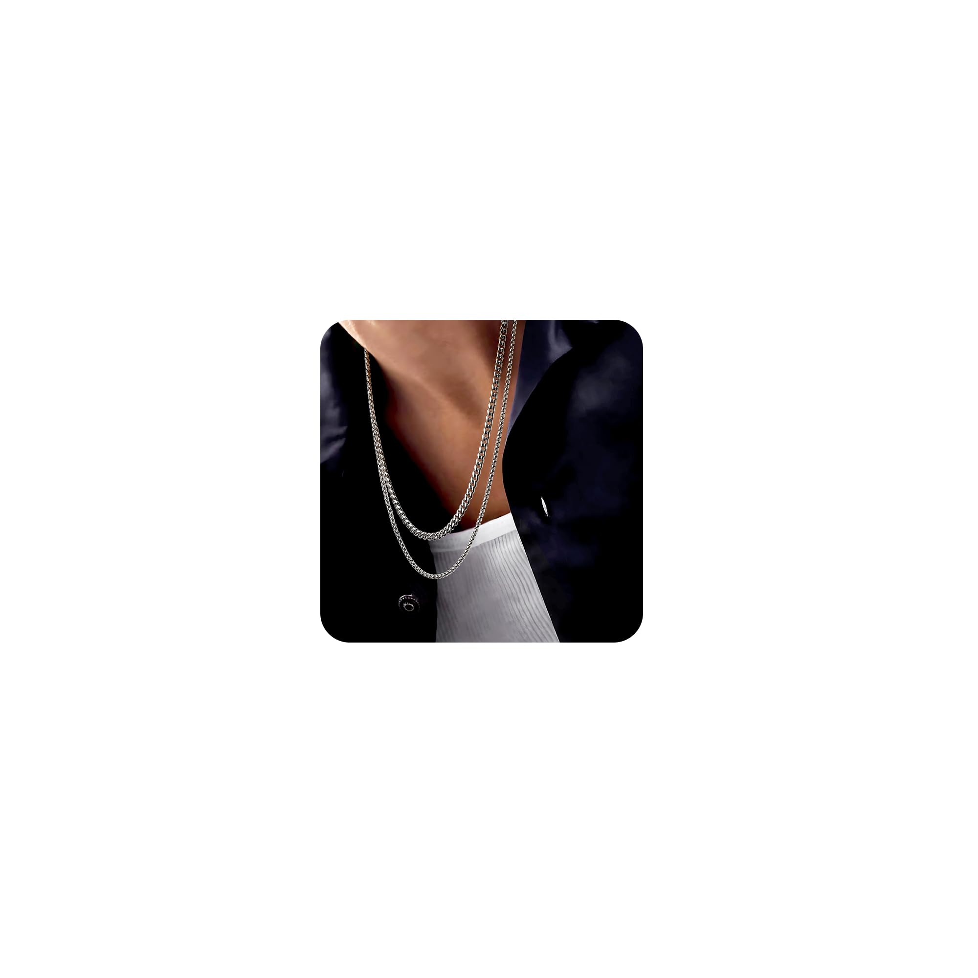 Cuban Link Chain for Men Silver Layered Stainless Steel Chain Necklace Rope Link Chain Links for Boys Men Jewelry Unique Gifts for Christmas,-image-13